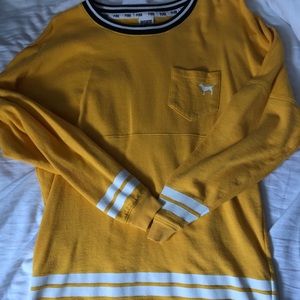 Yellow PINK sweatshirt with striped collar